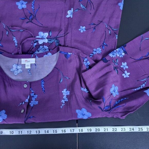 J Jill Womens Floral Button Front Top Size Large Purple Tie Back Career Office - Picture 7 of 8